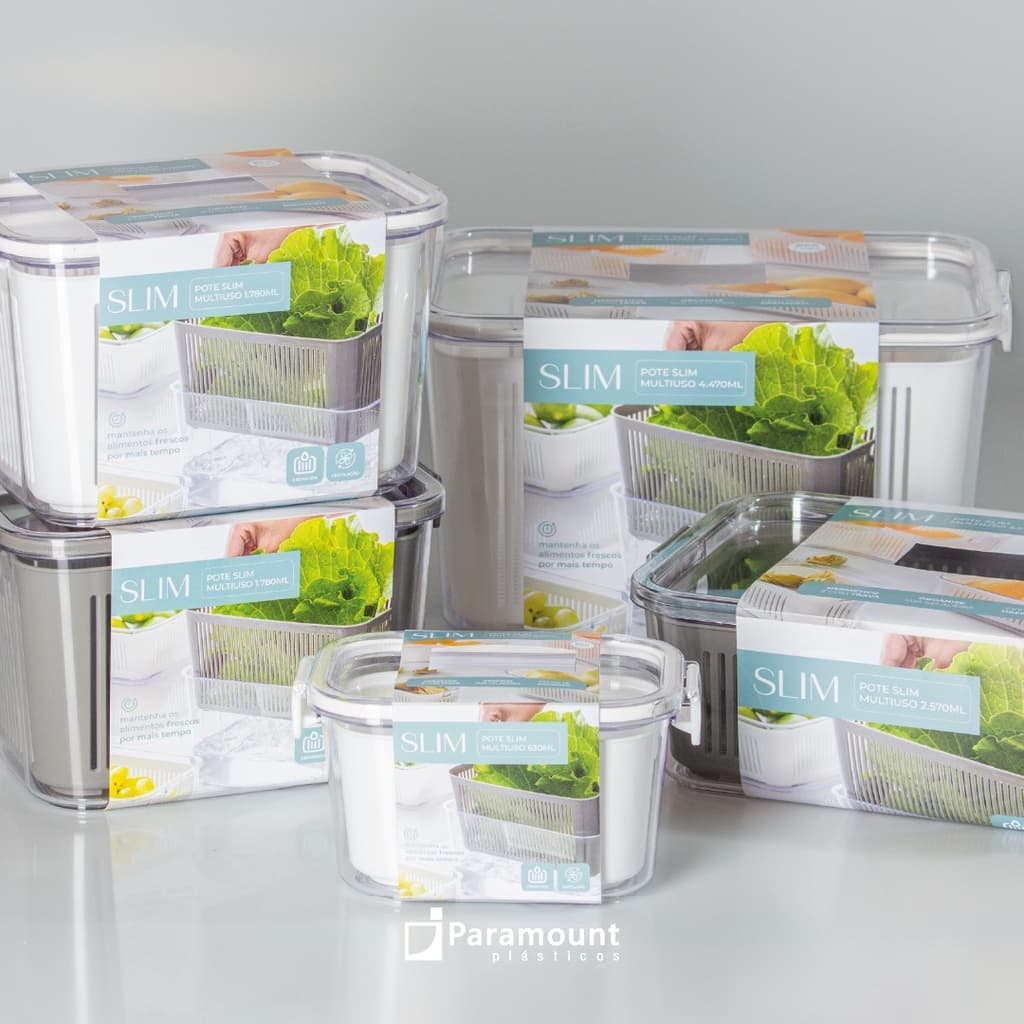 Pote Hermético Com Trava Linha Slim Fresh com Cesto Interno Removível Alimentos Frescos