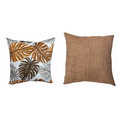 KIT 2 CAPAS ALMOFADAS 1 ESTAMPADAS COSTELA DE ADÃO MOSTARDA E 1 LISAS CAQUI 45 X 45 CM COM ZÍPER