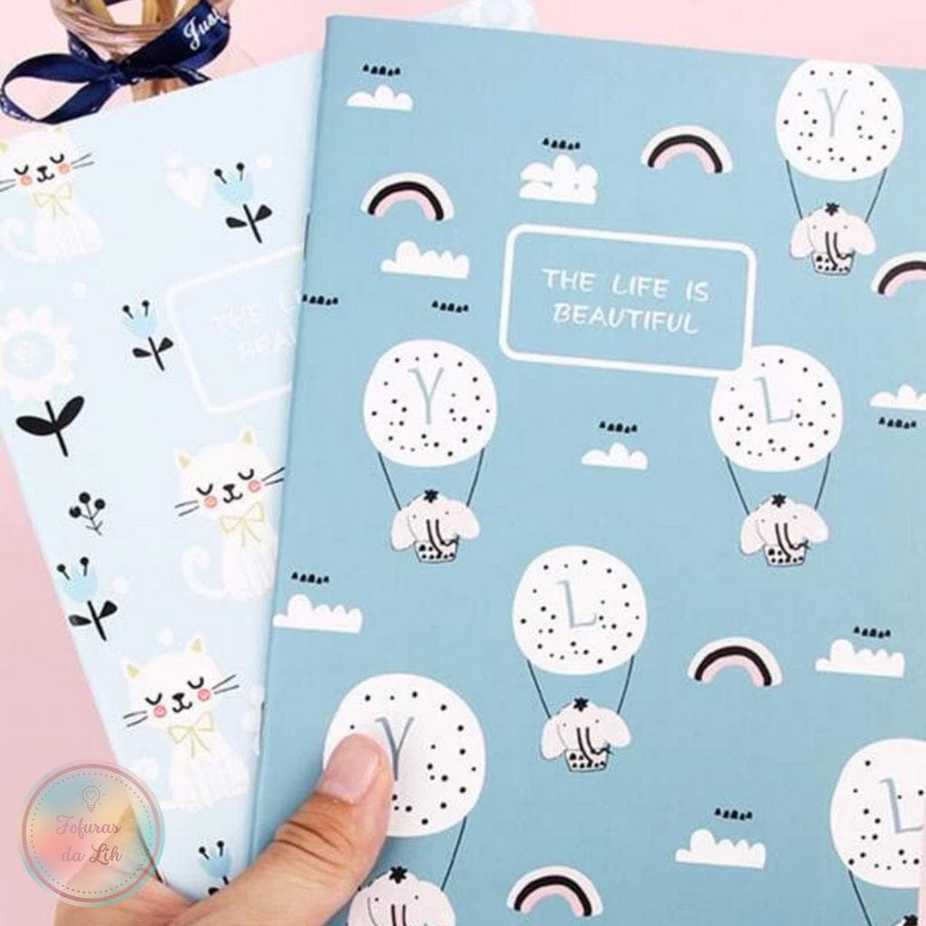 Caderninho de anotações pautado gatinho ursinho unicórnio elefante