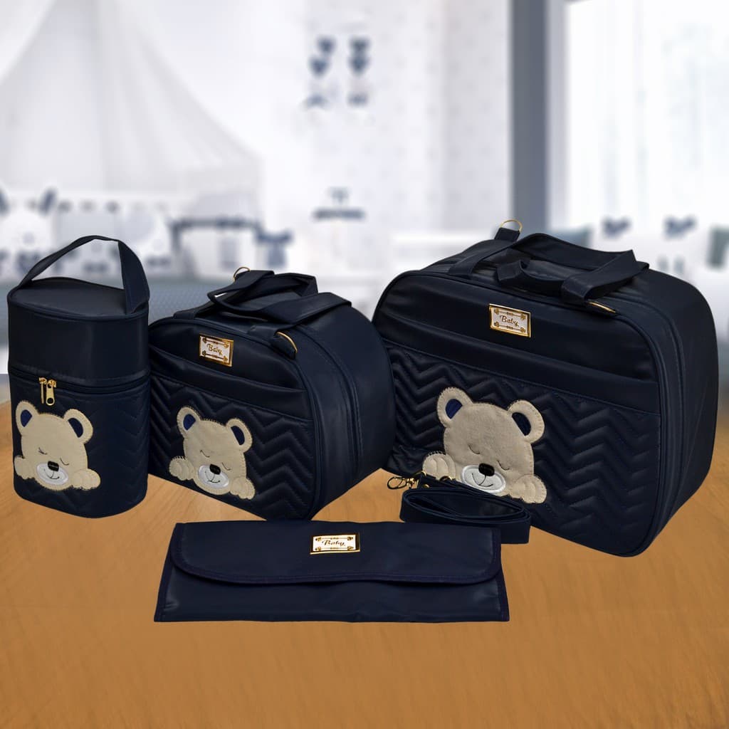 Kit Mala/Bolsa Maternidade para Bebê Masculino 4 Peças Luxo Azul Marinho