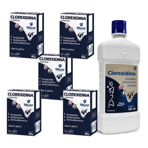 Kit 1 Shampoo + 5 Sabonete Clorexidina Anti Seborreia para cães