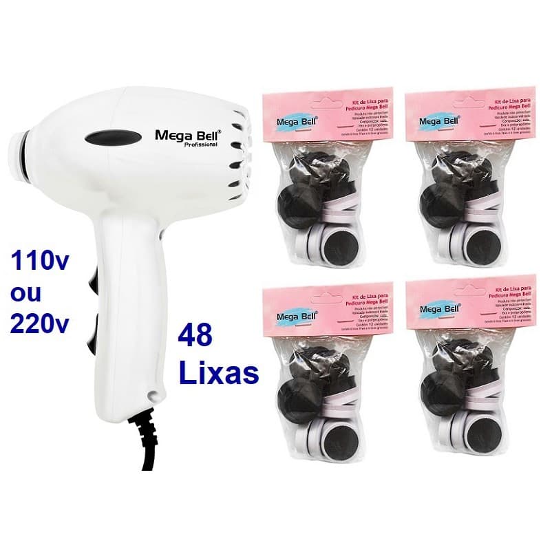 Pedicuro Compact Elétrico Branco Esfoliador Lixa Elétrica Para os Pés + 48 Lixas Descartáveis