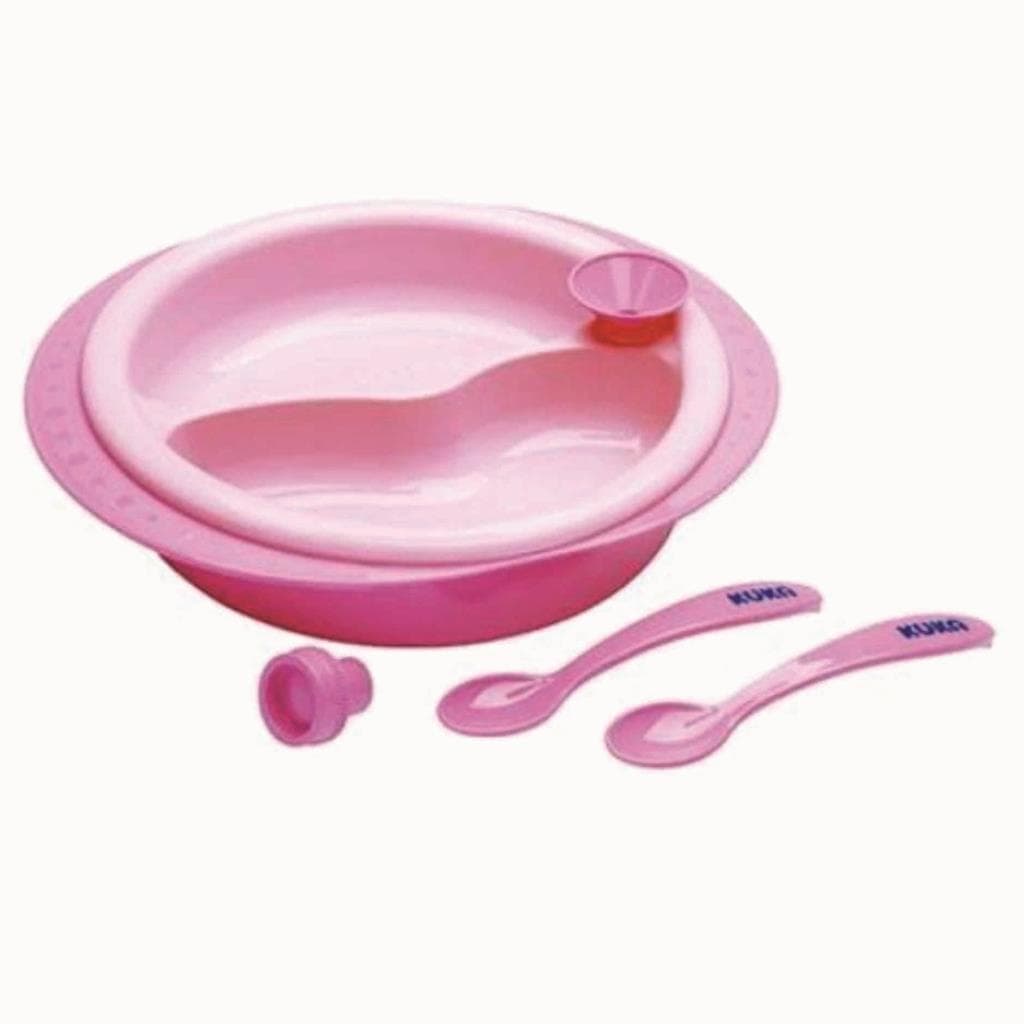 Prato Térmico Infantil Bebê com Ventosa Divisória e Colher Rosa Alimentação Criança Pequena Menina