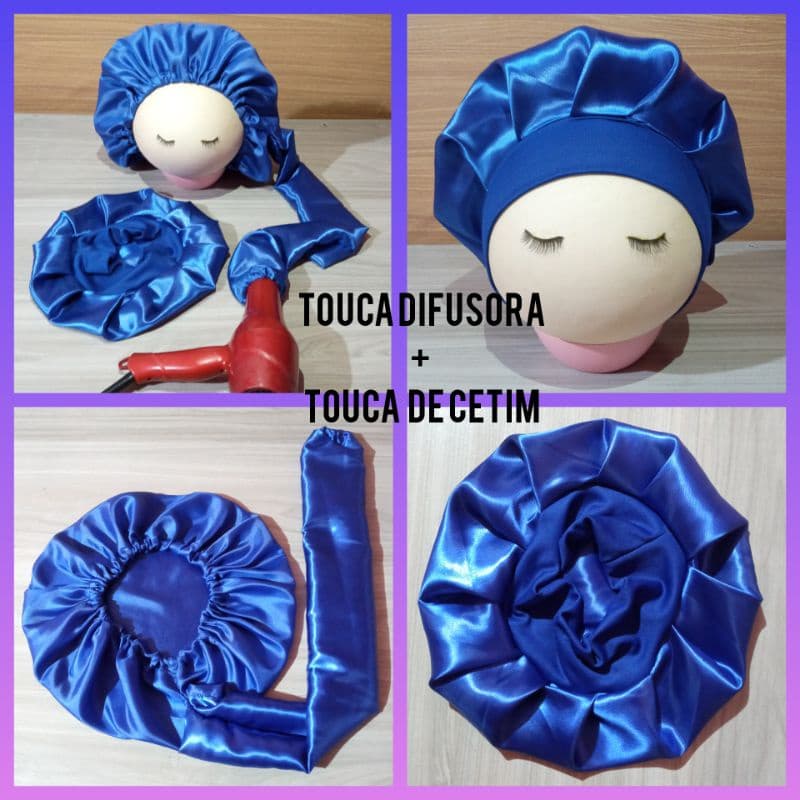 Super Kit com 1 touca difusora de cetim + 1 touca de cetim com pala de malha