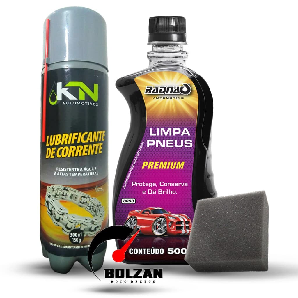 Spray Lubrificante de Corrente KN AUTOMOTIVOS Motos e Bicicletas em geral Aerossol 300ml + Pretinho RADNAQ com Esponja
