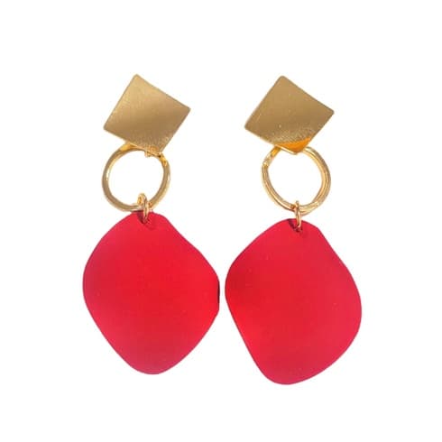 Brincos femininos Geométrico Luxo Vermelho com dourado Grande Presente de aniversário
