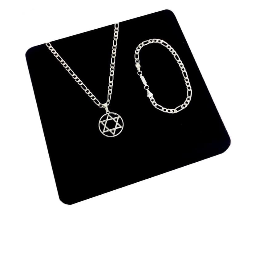 Kit masculino Estrela de Davi  Corrente Banhada a Prata 925 + pulseira 3x1