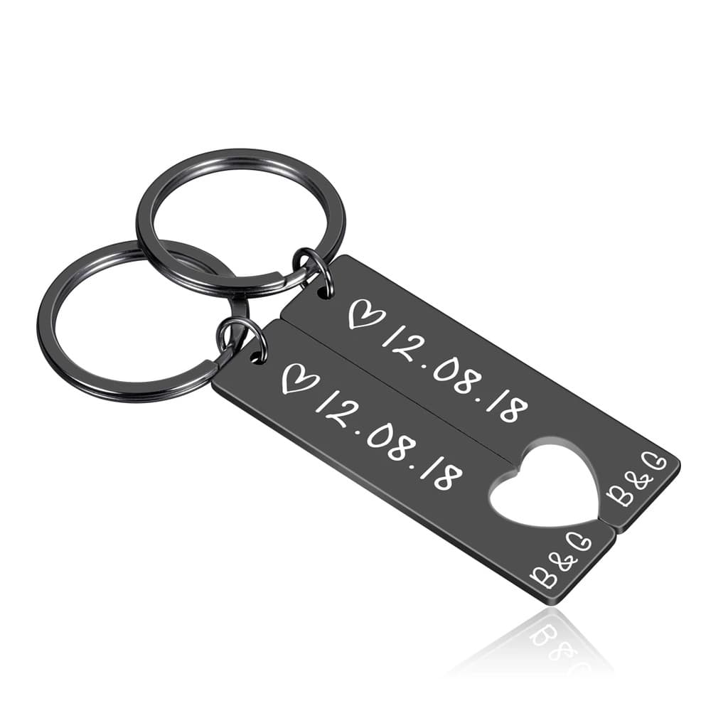 Conjunto De 2 Peças Chaveiro De Casal Personalizado Em Forma De Coração Gravado Rei Data E Nome Amor Presente