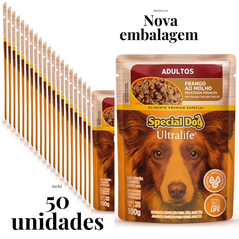 50 unidades Ração úmida para cães de sachê para Cachorro  filhote sabor Carne e frango