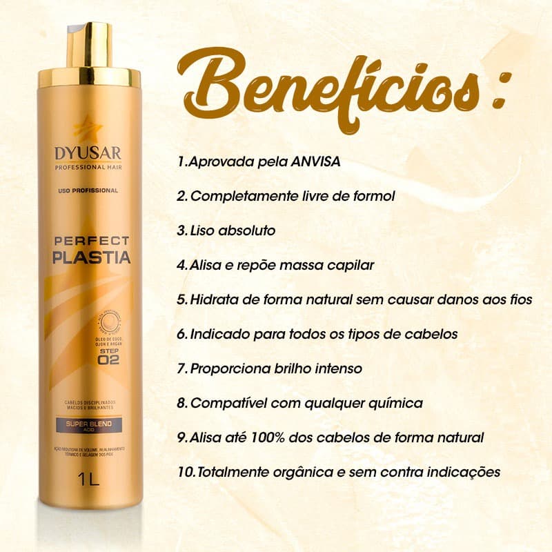 Kit Escova Progressiva Sem Formol Profissional Perfect Plastia DYUSAR  1 litro