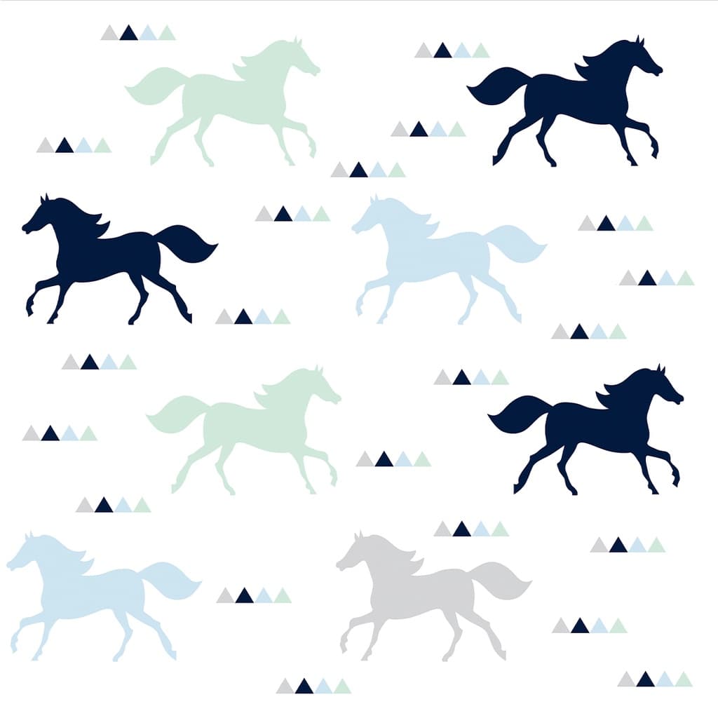 Papel de Parede Adesivo de Cavalos Azul Cinza Verde Branco Quarto de Menino Infantil Adulto SSCA-118
