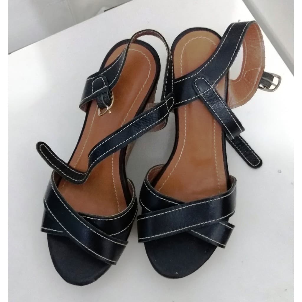 Sapatos de couro sintético, preto, tamanho 35, salto plataforma