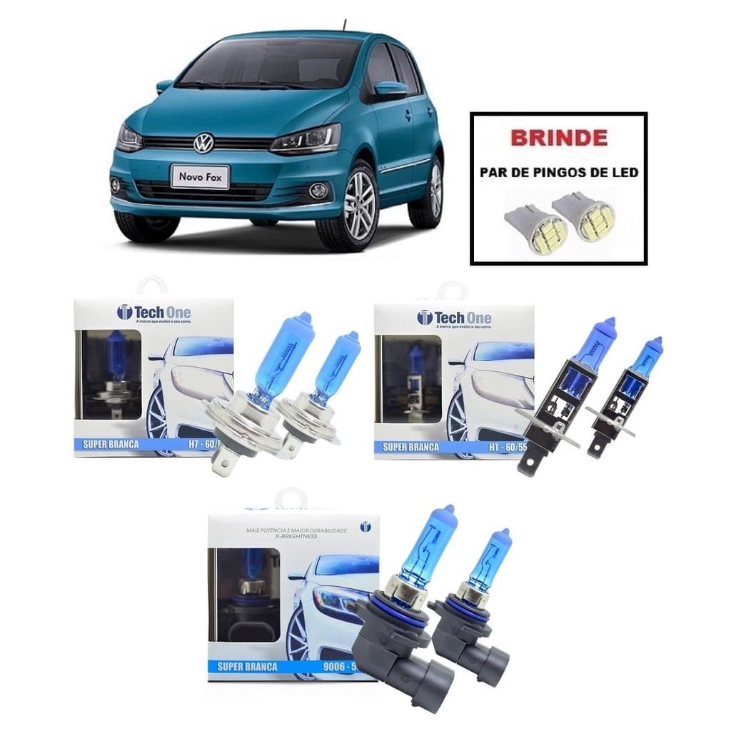 Kit Lampadas Super Brancas para Farol Alto / Baixo e Milha com 8500 Kelvins para Volkswagen Fox 2010 2011 2012 2013 2014 2015 2016 2017 2018 2019 2020 Selecione Modelo do Farol