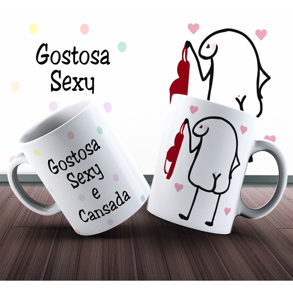 CANECAS XICARA FLORK - FRASES DIVERTIDAS + CAIXA PERSONALIZADA