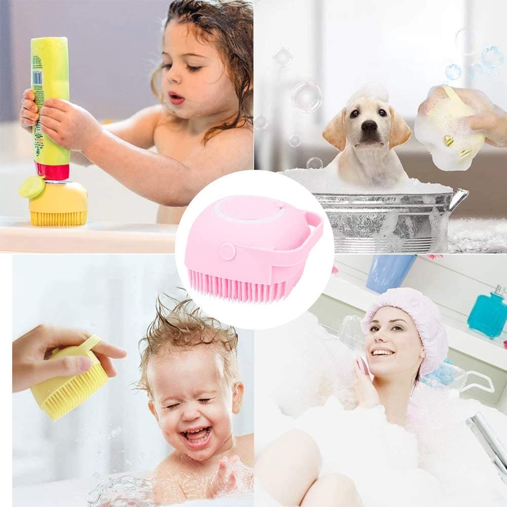 Esponja de  Silicone de Banho com Dispense Shampoo  e Sabonete