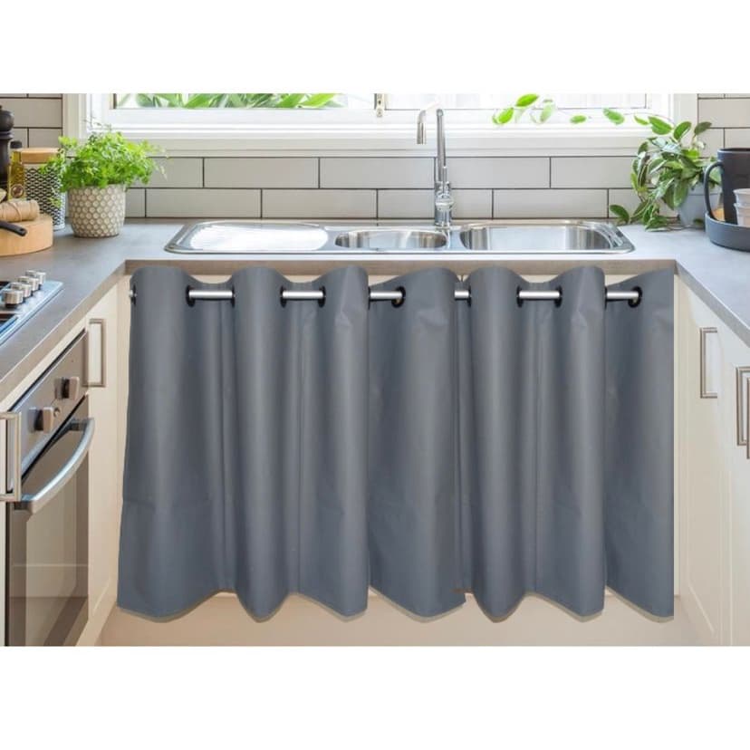 Cortina de Pia Cozinha Lisa em Tecido Oxford 2,80m x 0,80cm Bem Franzida Todas com Ilhós