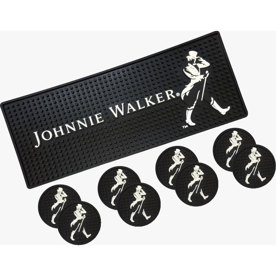 Tapetinho Barmat Johnnie Walker + 8 Porta Copos emborrachados Mesa Bar Chopp Whisky Cerveja Moveis