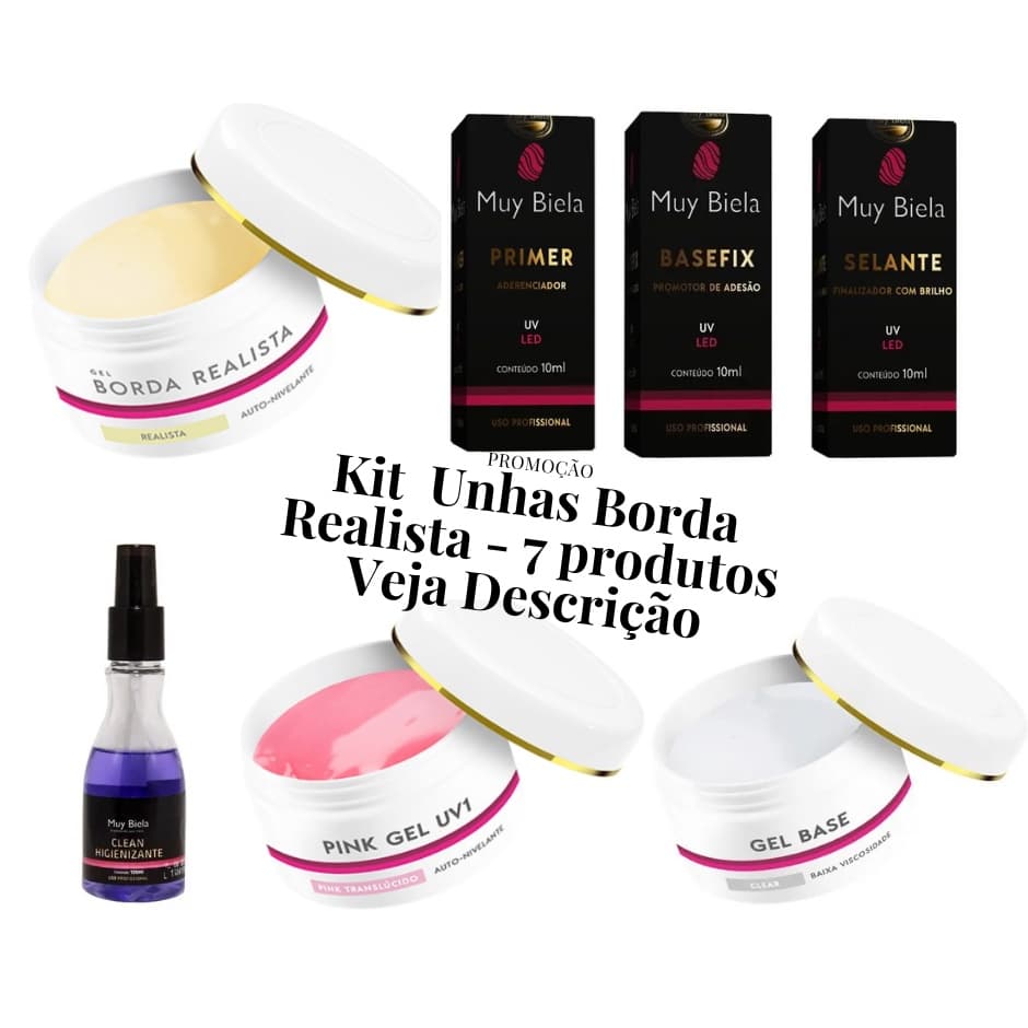 Kit Gel Para Unhas Bordas Realistas - 7 Produtos Muy Biela Para Fazer Unhas Realistas - Oferta