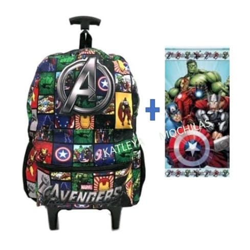 Mochila rodinha Juvenil Escolar  Avengers + Toalha de Rosto