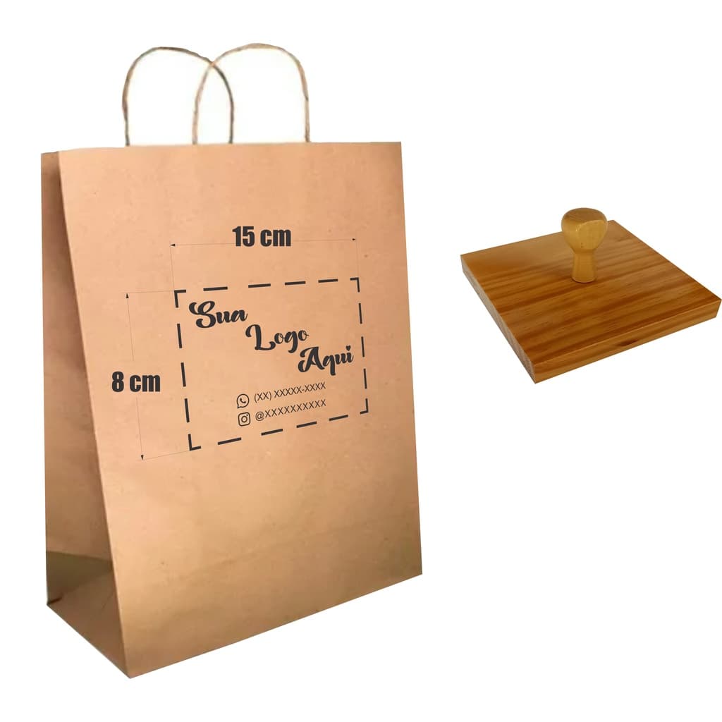 Carimbo Personalizável até 15x8 Cm Para Sacola Kraft