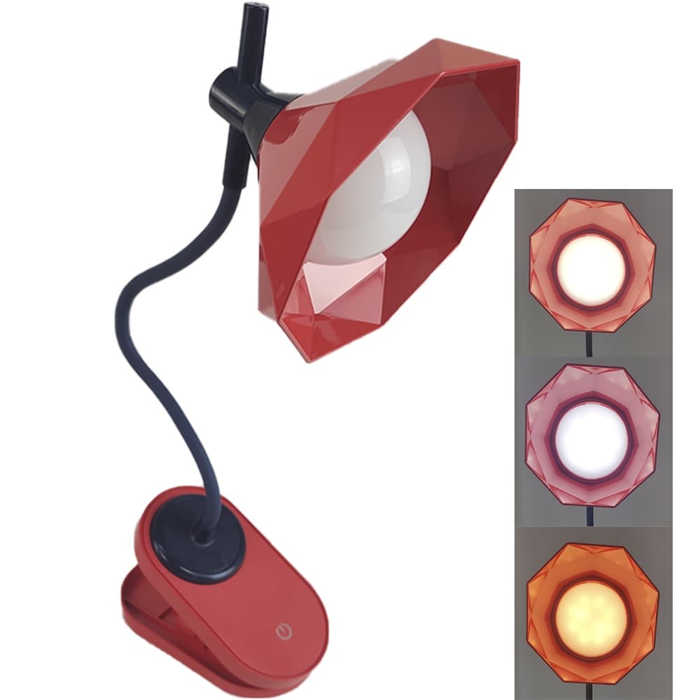 Luminaria de Mesa Com Garra Led Touch Diamante Articulavel Presilha 3 Cores Abajur Flexivel Trabalho Escritorio Home Office Geometrica