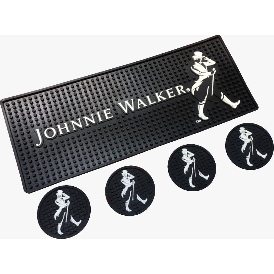 Tapete Bar mat Johnnie Walker 50x20 + 4 Porta Copos emborrachados