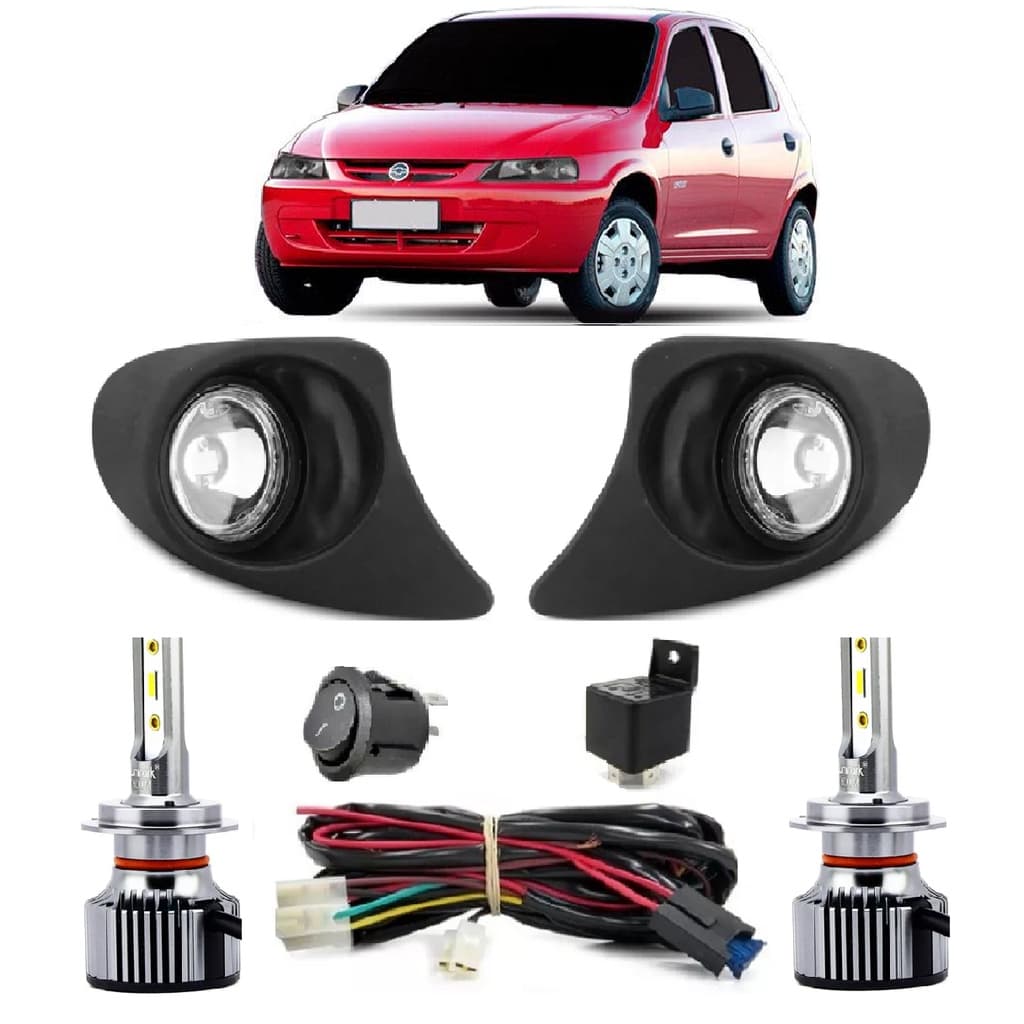 Farol Milha Celta 99 00 01 02 03 04 05 06 Vidro Kit Completo com Super Led
