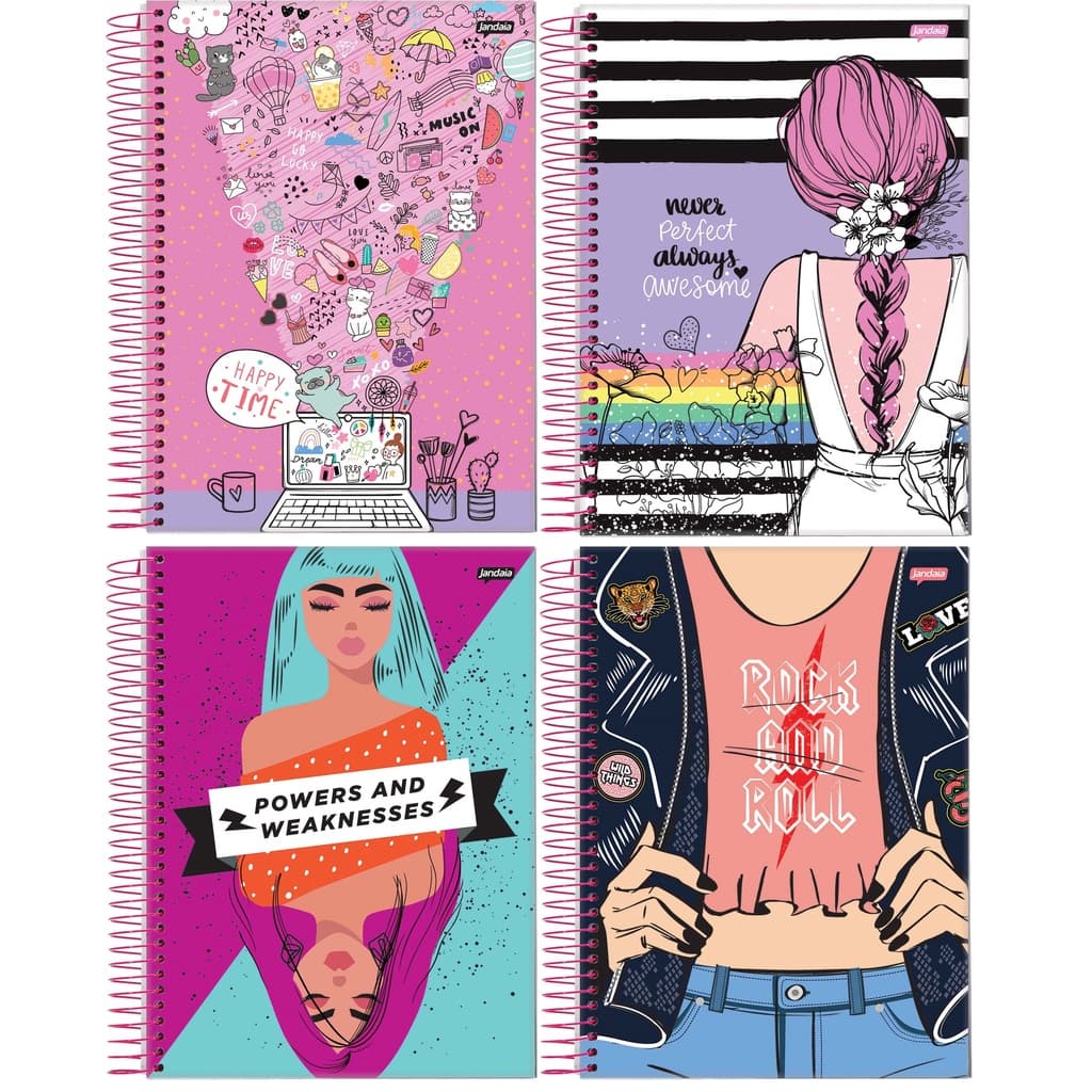Caderno de 10 Materias It Girl - Jandaia Capa Dura