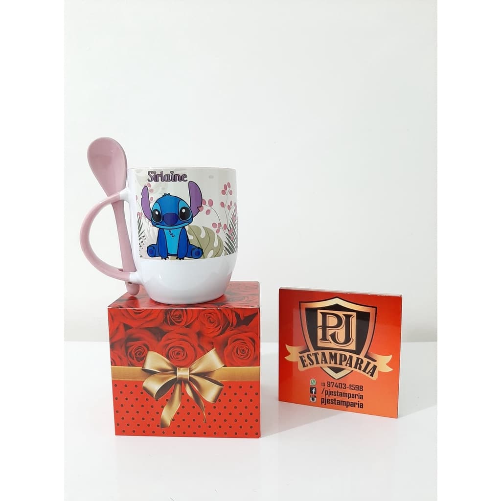 Caneca Personalizada Stitch Lilo Disney / com colher