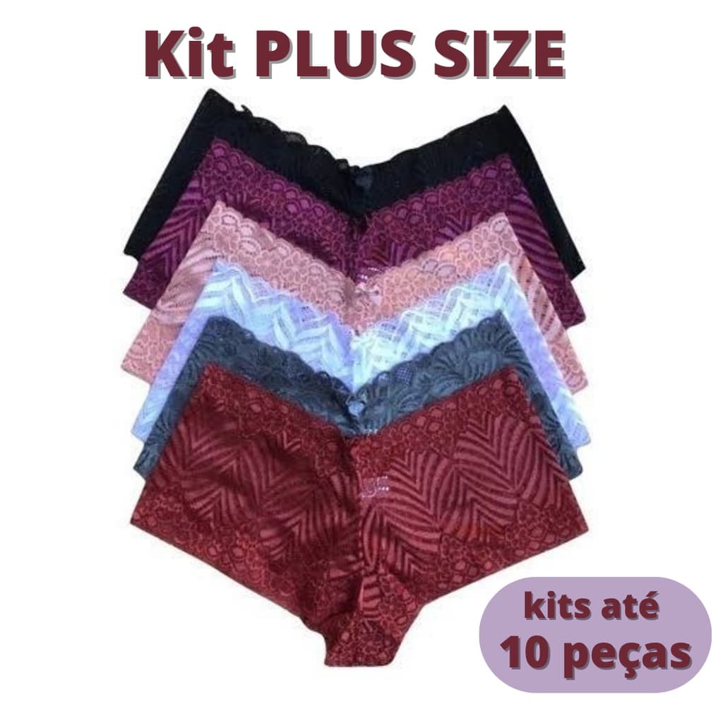 Kit Calesson Plus Size com até 10 Calcinhas Shortinho de Renda Premium
