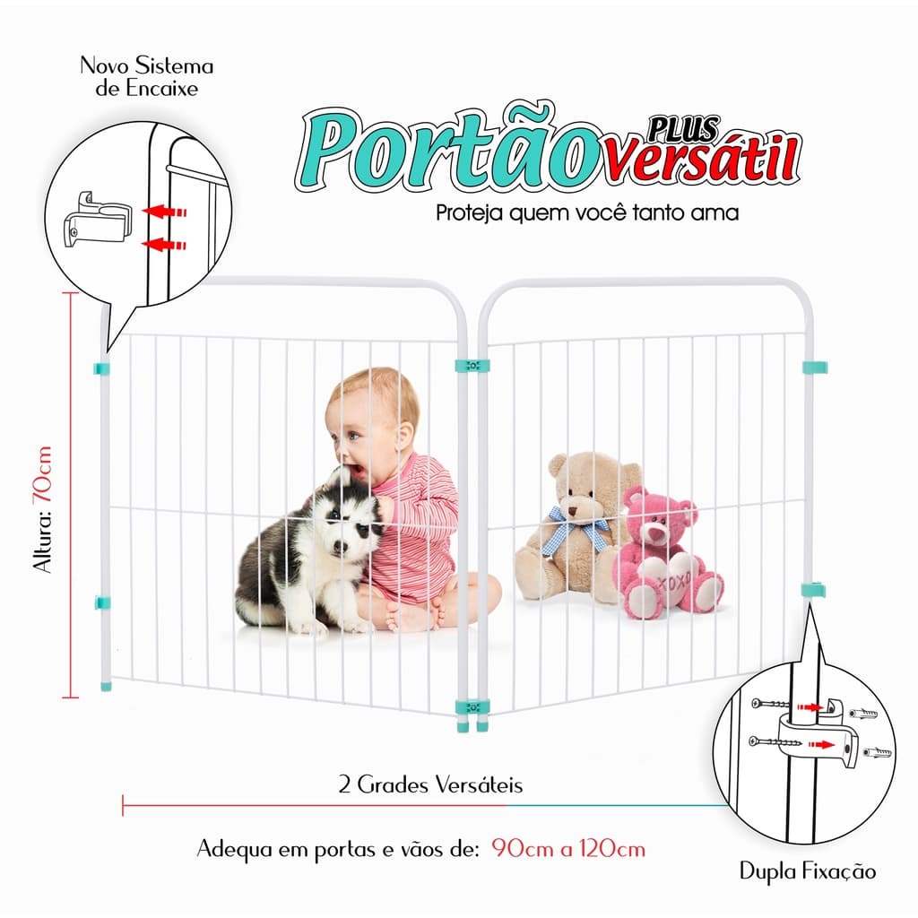 Portão Para Criança Grade De Segurança Para Cachorro - Cercado Versátil Plus c/2 Grades