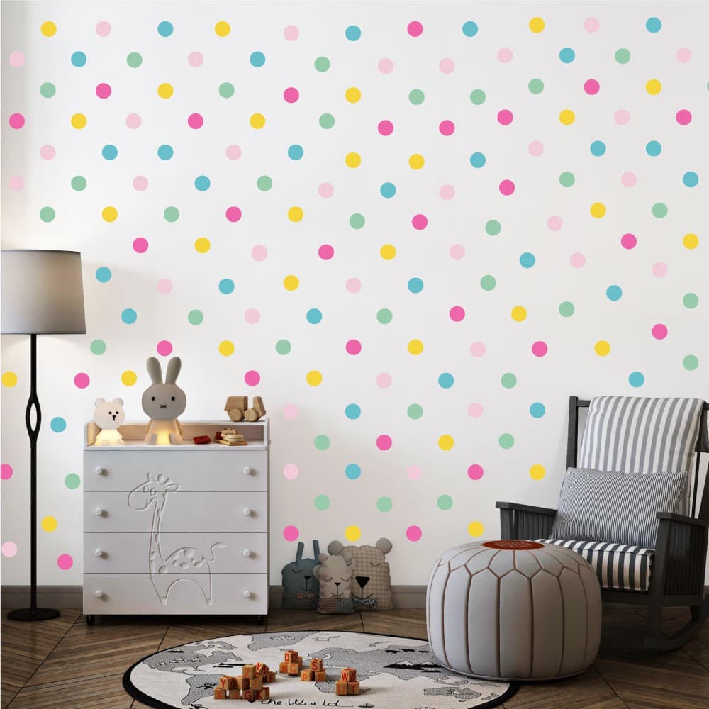 kit Adesivos de Parede Decorativo Bolinhas Coloridas Quarto Bebê 5cm papel de parede