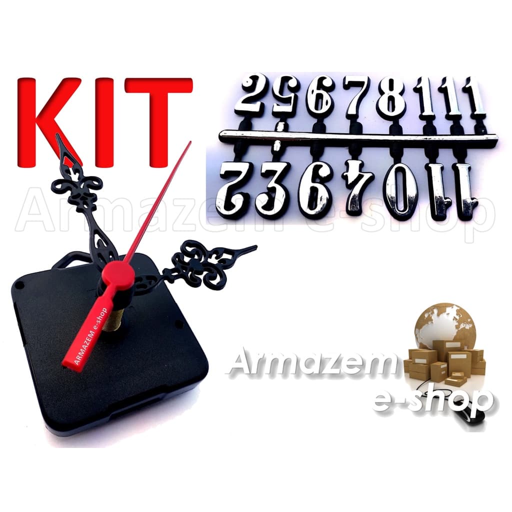 Kit Maquinas De Relogio 13mm TIC TAC ( TRADICIONAL ) + Ponteiros COLONIAIS TIPO LUIZ XV PRETOS + Numeros ARABICOS PRATA