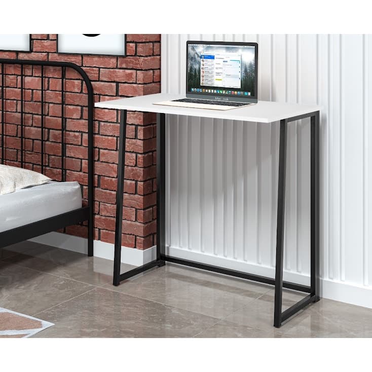 Escrivaninha Dobrável Para Trabalho e Estudo Mdf/Aço Branco/Preto
