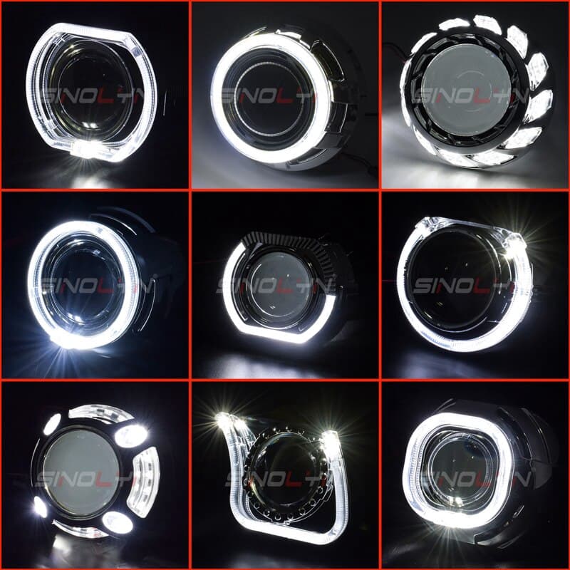 Projetor Máscaras Led Anjo Olhos Para Hella / Koito Q5 Lentes 2.5 & 3 Polegadas Bi-Xenon Farol Lentes Drl Rolamentos