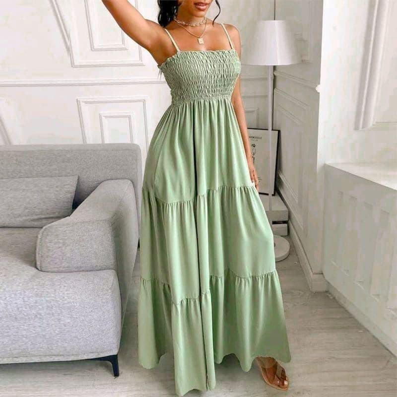 vestido longo com lastex camadas de alça
