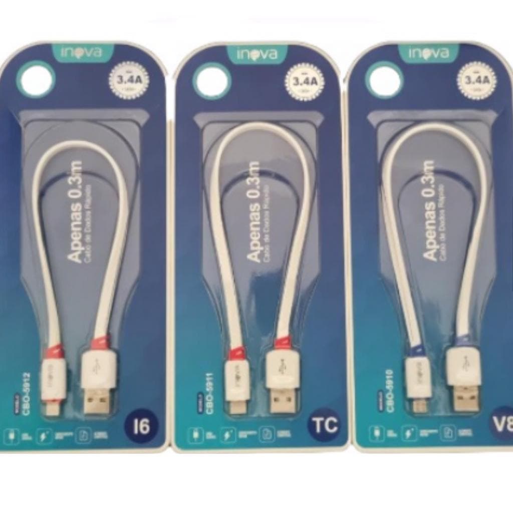 Cabo De Carregamento e Dados curto 30cm  CBO-5911 TIPO-C / CBO-5910 V8 /  CBO-5912 IPHONE INOVA