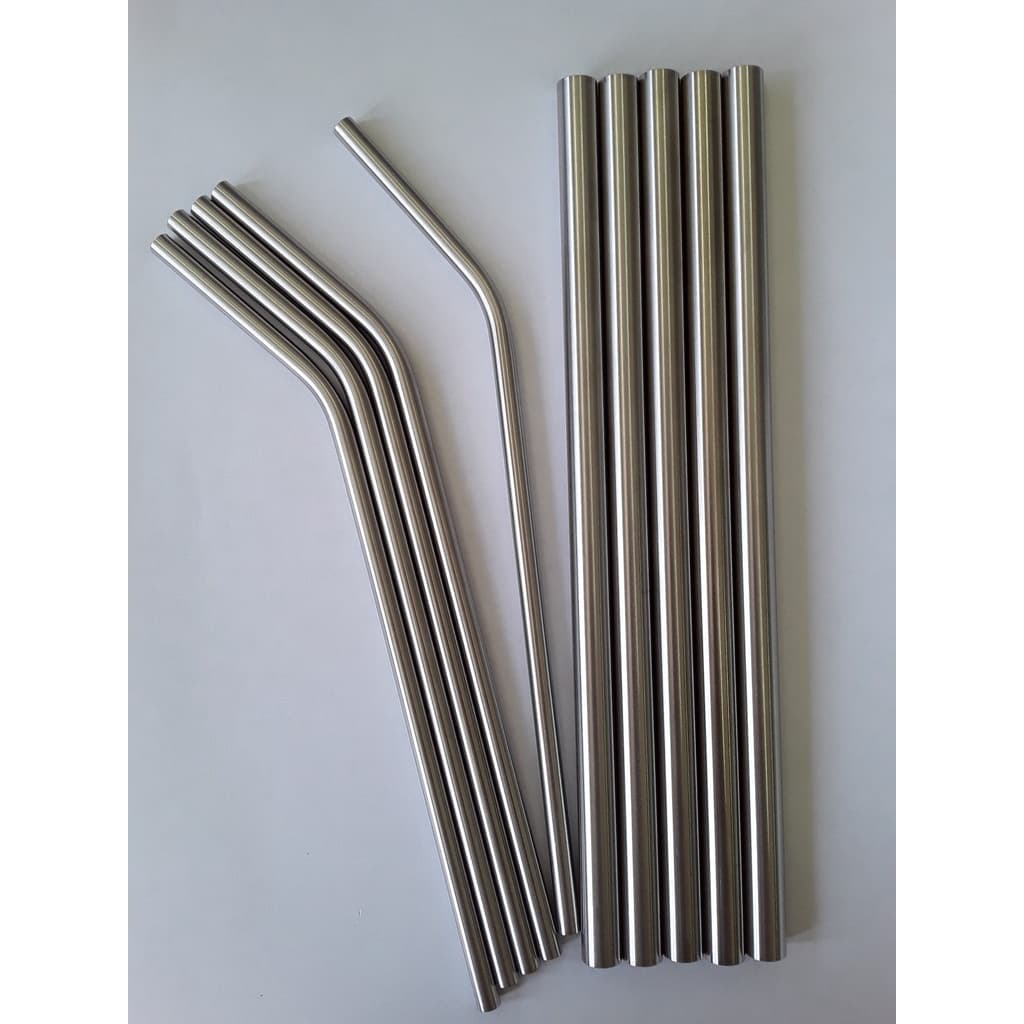 Kit 5 Canudos inox 6mm curvado + 5 Canudos inox Milkshake