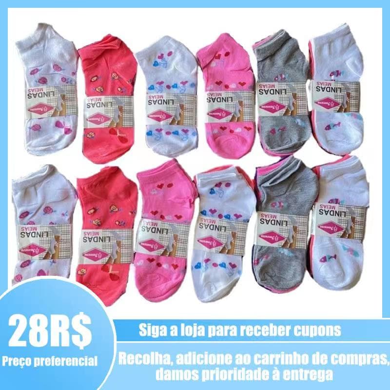 Kit 12 Pares Meias Feminina Estampa especial de correspondência aleatória de cores 35ao40 Novos especiais da loja