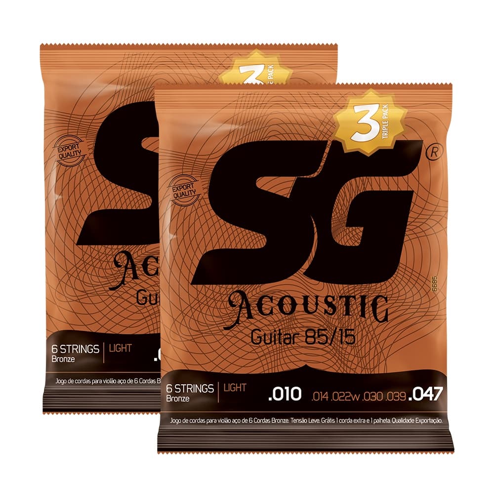 Kit 6 Encordoamento SG Violão Aço 010 Bronze 85/15 - Light