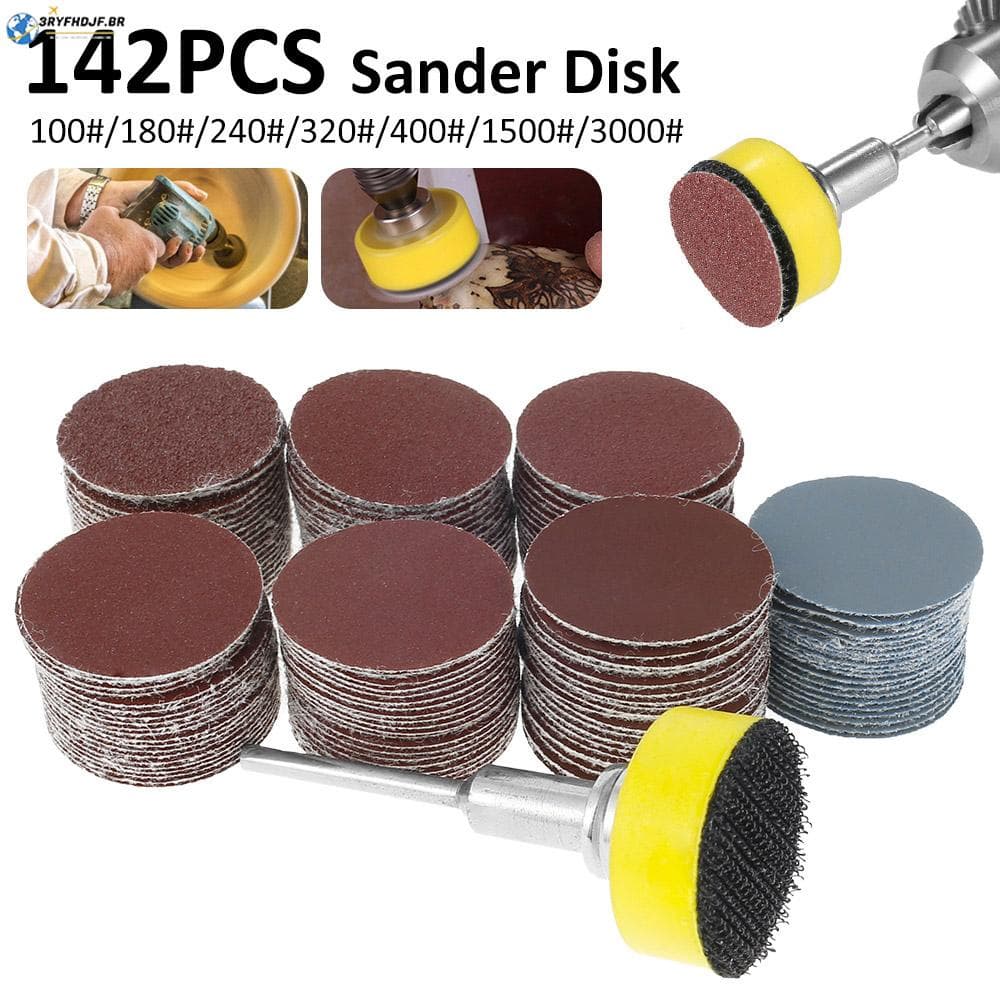 140Pcs Conjunto De Discos De Lixa De 25mm Alta Qualidade + Abrasivos De 1 " Placa De Suporte De Gancho E Laço + Hastes/8 Polegadas Para Ferramentas De Polimento