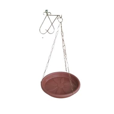 Prato para vaso/ xaxim 31cm, marron com corrente e suporte para fixar