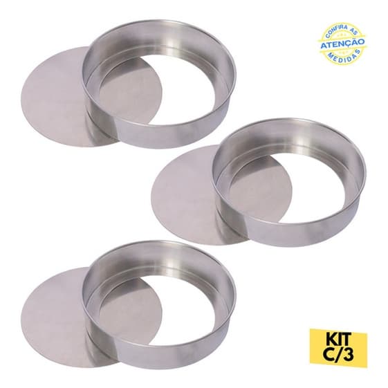 Kit 3 Assadeiras Redonda Fundo Removível 25 cm  2,5L Alumínios Marana Forma Assar Bolo no Forno