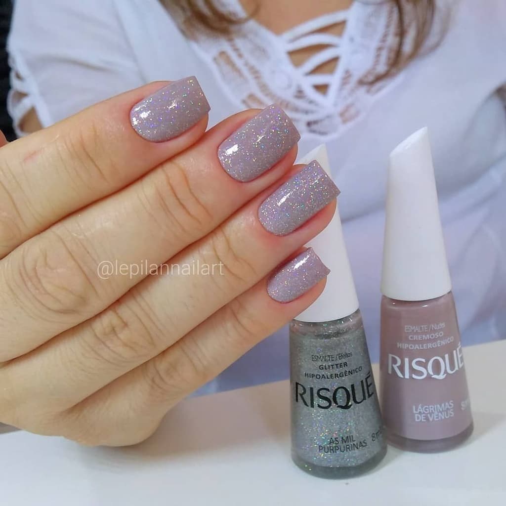 Kit 2 esmalte Lágrima de venus cremoso e As Mil Purpurinas glitter Rísque 8ml combinação de esmalte