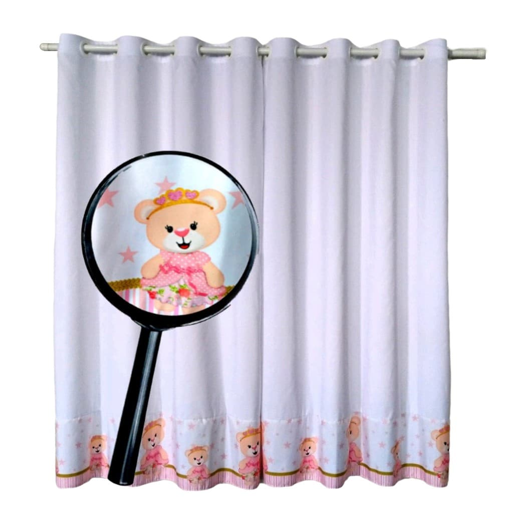 Cortina Ursa Princesa Quarto de Nenem Menina Branco e Rosa