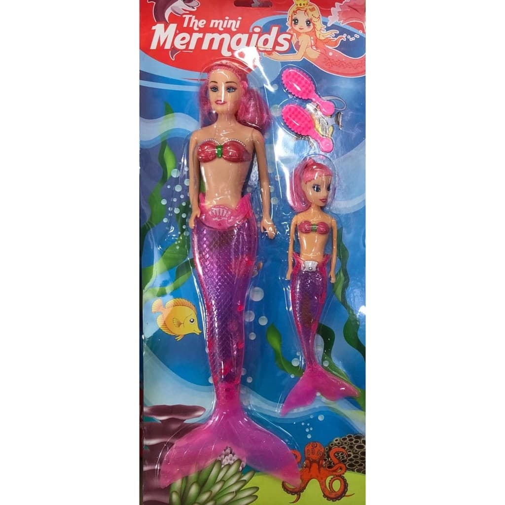 Boneca Sereia 30cm Articulada Acende + Sereia Pequeno + acessórios