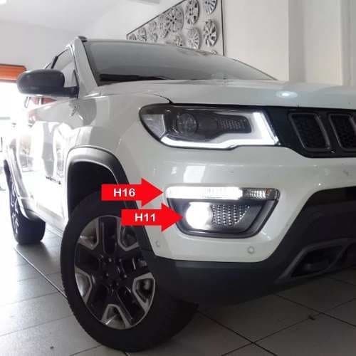 kit Lâmpadas Branca Drl Psx24w H16 + H11 Milha Jeep Compass Techone / Cinoy Super Branca