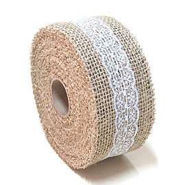 Rolo de fita de juta natural com renda 4,5cm de largura p/artesanato decoração casamento vasos