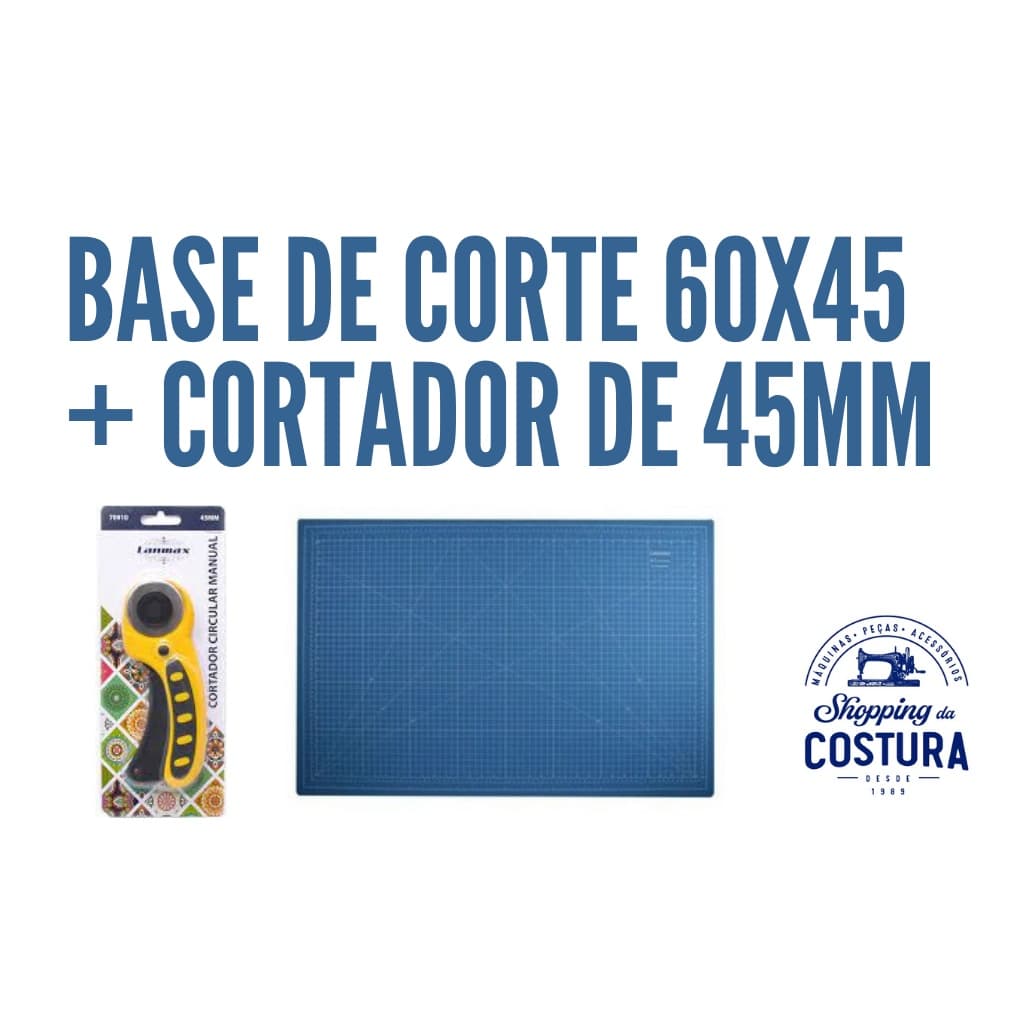 kit de patchwork (base de corte na cor azul 60x45 A2 + cortador circular 45mm) costura criativa