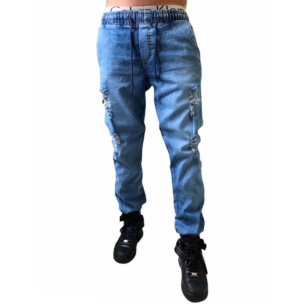 Calça Jogger Masculina Estilo Fitness Rasgada Jeans Médio + Pronta Entrega + Envio Em 24H